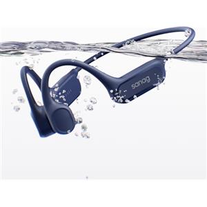 SANAG B33S Cuffie Conduzione Ossea Nuoto, Cuffie Subacquee per Piscina IPX8 Impermeabili con Wireless Bluetooth, Microfono, Lettore MP3 da 32G, 8 Ore di Riproduzione, Auricolari Nuoto Musica, Blu