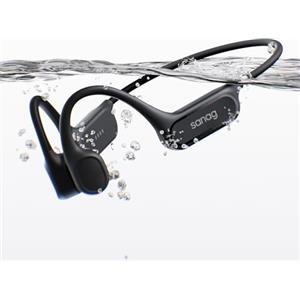 SANAG B33S Cuffie Conduzione Ossea Nuoto, Cuffie Subacquee per Piscina IPX8 Impermeabili con Wireless Bluetooth, Microfono, Lettore MP3 da 32G, 8 Ore di Riproduzione, Auricolari Nuoto Musica, Nero
