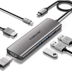 Lemorele Docking Station 6-in-1, USB C Hub con 2*HDMI (Supporta MacOS MST), 3*USB-A 3.0, Velocità 5Gbps, 1*PD 100W, Dual Monitor Multiporta USB Adattatore per Windows, MacOS, Android, iOS, Linux