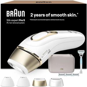 Braun Silk·Expert pro 5 Epilatore Luce Pulsata, 4 Testine, PL5358 Oro | Epilazione Laser Peli Donna a Casa, Riduzione Permanente dei Peli, Custodia, Rasoio Gillette Venus, 3 Lamette di Ricambio