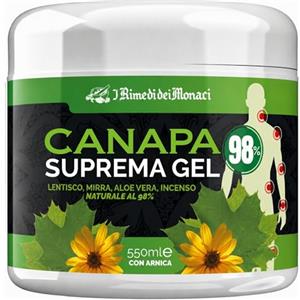 I Rimedi Dei Monaci Crema Canapa Suprema Gel 550ml Elisir di Benessere, Elasticizzante e Lenitivo, Naturale al 98% con Arnica, Olio di Canapa, Aloe Vera, Mirra, Incenso e Lentisco, Made in Italy | Rimedi dei Monaci
