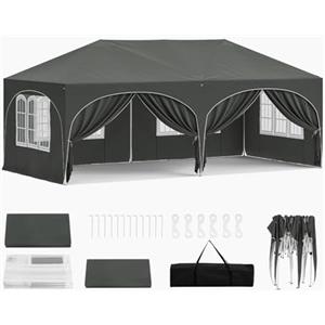 WOLTU Gazebo Pieghevole da Giardino, Gazebo Idrorepellente Pop Up da 3x6m Pannelli Laterali, Tendone Esterno, Altezza Regolabile, Protezione UV, con Custodia Grigio