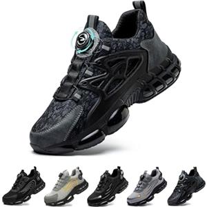 Gugifcto Scarpe Antinfortunistiche Uomo Donna Moda Sneakers Antiscivolo Leggere Traspiranti Rilascio Comode Rapido Scarpe Sicurezza con Punta in Acciaio Black 37 EU