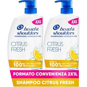 Head & Shoulders Shampoo Antiforfora Citrus Fresh, Per Capelli Grassi, Fino Al 100% Protezione Dalla Forfora Per Cute E Capelli, Dermatologicamente Testato, Formato Maxi Convenienza 2x1000ML