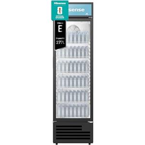 Hisense CPC271F7ABE Frigorifero commerciale bevande, 251 litri, Illuminazione interna LED, Display Personalizzabile, Ripiani Regolabili, Sistema di Autoevaporazione, Serratura, Classe E, Nero