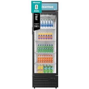 Hisense CPC381N7ABD Frigorifero commerciale per bevande, 343 litri, Illuminazione interna LED, Display Personalizzabile, Ripiani Regolabili, Sistema di Autoevaporazione, Serratura, Classe D, Nero