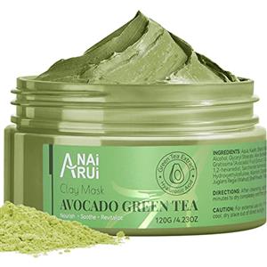 ANAI RUI ANAiRUi Maschera di fango con Avocado e tè verde, Maschera viso idratante, Pulizia e restringimento dei pori, rimozione punti neri, trattamento acne, Maschera Detox effetto Spa, 120g