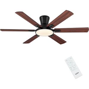 Newday Ventilatori da Soffitto Legno con 6 Pale, 132CM Grande Pale Soffitto con Luce e Telecomando, Dimmer senza Passaggi, Modalità Sleep, Timer, Motore DC Reversibile Silenzioso, Montaggio Risciacquo