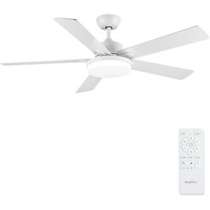 Newday 132cm Ventilatore da Soffitto Bianco, Ventilatore da Soffitto con Luce e Telecomando Réversible, 5 Pale da Soffitto con Luce Dimmerabile, per Soggiorno Camera da Letto Cucina Terrazza