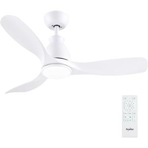 Newday Ventilatori Soffitto Bianco Reversibile, 106cm Ventilatore Soffitto con Luce e Telecomando, Lampadario con 3 Pales, Pale da Soffitto Silenzioso con Dimmer Senza Passaggi, Modalità 7 Velocità