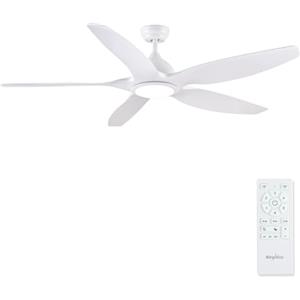 Newday 153CM Grande Ventilatore da soffitto Bianco con Luce e Telecomando, Pala Soffitto Silenzioso con 5 Pale, Timer, Dimmer senza Passaggi, Motore DC Reversibile per Soggiorno, camera da letto