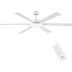 Newday Ventilatori da Soffitto Bianco con 6 Pale, 153CM Grande Pale Soffitto con Luce e Telecomando, Dimmer senza Passaggi, Modalità Sleep, Timer, Motore DC Reversibile Silenzioso per soggiorno