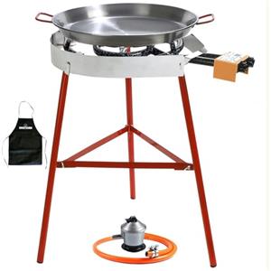 Bricolemar Kit paella a gas da 40 cm con padella per paella da 42 cm e supporto stabile, set completo con paravento Kabra, regolatore e tubo per cucinare paella all'aperto
