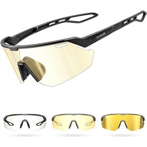 Lamicall Occhiali Ciclismo Fotocromatici, [3S Fotocromatico] [28g Ultraleggero-TR90] Anti-UV400, Nasello Regolabile, Occhiali da Sole Sportivi per Uomo e Donna, per Bici/Corsa/Pesca/Sport all'Aperto