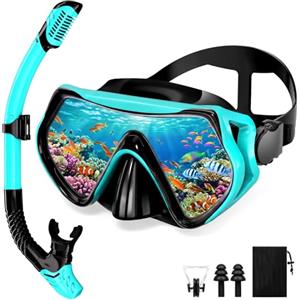 SUNTRIVA Maschera Snorkeling Panoramica 180° Set per Snorkeling con Maschera e Boccaglio Anti-Fog & Anti-Perdite Maschera Subacquea Snorkel Set Maschera Sub Regolabil per Unisex Adulto