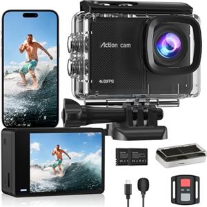 Camlance Action Cam 4K60FPS,40M Macchina Fotografica Subacquea,Zoom 8x Videocamera,48MP HD,EIS,WiFi,Telecomando,2 * 1350 mAh-POV Senza Mani per Sport Estremi (supporta schede TF fino a 265 GB)