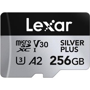Lexar Silver Plus Scheda di memoria Micro SD da 256 GB fino a 205 MB/s, scheda di memoria flash microSDXC UHS-I con adattatore, C10, U3, A2, V30, Full HD, 4K UHD, scheda TF ad alta velocità per drone