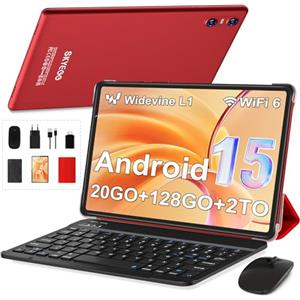 SKYEGG Tablet 10 Pollici Android 15 con Gemini AI, 128 GB ROM(Espandibile Fino a 2 TB), 20 GB RAM, Widevine L1, Octa-Core, Wi-Fi 6, BT 5.0, Fotocamera 8/5MP, 6000mAh, con Tastiera, Mouse e Custodia, Rosso