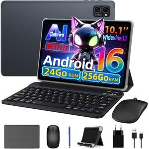 VekfulPC T20 Tablet Android 16 con Tastiera, 24GB RAM + 256GB ROM Espandibile 2TB, Tablet 10 Pollici Widevine L1, Octa-Core, WiFi, Face ID, Bluetooth 5.0, 5000mAh, 8MP+5MP, Jack 3.5mm, 4 Anni Garanzia