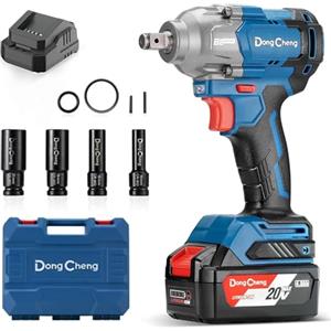 Dong Cheng Avvitatore a impulsi a batteria 20V con batteria da 4,0 Ah, motore brushless, attacco 1/2", cambio a 3 velocità, Per uso automobilistico e fai da te