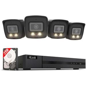 Hilook Set di telecamere di sorveglianza 4K per esterni, 4 x 8MP/4K PoE Bullet Outdoor | visione notturna Smart Hybrid Light | Rilevamento di oggetti e persone | 8CH NVR 24/7 | HDD da 2TB