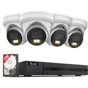 Hilook Set di telecamere di sorveglianza 4K per esterni, 4 x 8MP/4K PoE Dom Outdoor Camera | Visione notturna Smart Hybrid Light | Rilevamento di oggetti e persone | 8CH NVR 24/7 | HDD da 2TB