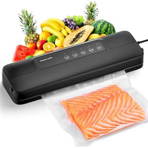 Vihoom Macchina Sottovuoto Alimenti 5 in 1, Automatica Sigillatore Sottovuoto Macchina per Alimenti Secchi che Umidi, con 10 Sachetti Sottovuoto e Tubo Sottovuoto, Nero