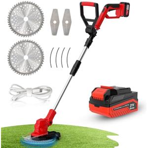 OUTIGO Tosaerba a batteria, decespugliatore a batteria, 1 batterie da 21 V (4 Ah), tagliabordi elettrico 3 in 1, manico telescopico pieghevole, decespugliatore da giardino a batteria