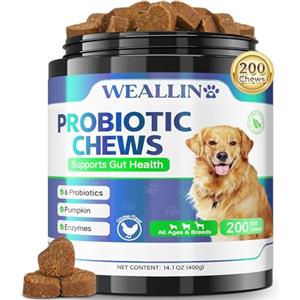WEALLIN Probiotici per Cani, Prebiotici per la Salute Intestinale-Supporta la Salute Digestiva e l'Assorbimento dei Nutrienti-200 Bocconcini Morbidi che Supportano la Salute della Pelle e la Salute Generale