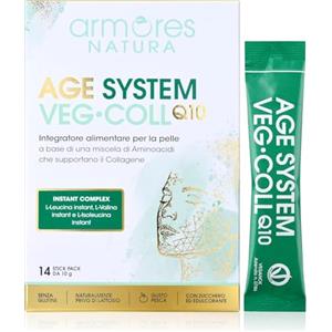 Armores Natura Integratori Alimentari, Age System, Integratore Pelle, a Base di 18 Aminoacidi che Supportano il Collagene, Coenzima Q10, Centella Asiatica, Vite, Vegano, Senza Glutine, 14 Stick
