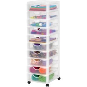 Iris Ohyama Cassettiera in Plastica con ruote, 10 Cassetti Piccoli, Biancastro, Maniglie facili da tirare, Organizzatore, Per Camera Da Letto, Bagno, Scuola e Ufficio, Senza BPA, Contenitore, DDDC-010