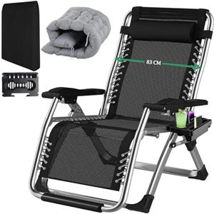 Fiutazge Ultra-Largo Sdraio Zero Gravity da Giardino 83cm,Lettino Prendisole Pieghevole con Cuscino Morbido,Schienale Regolabile,Pedaliera,Portabevande,Per Piscina,Spiaggia,Terrazzo,Campeggio-Gray