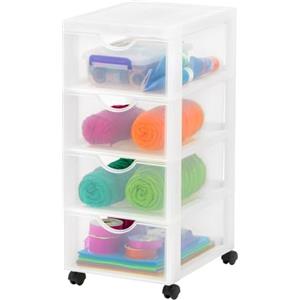 Iris Ohyama Cassettiera in Plastica con ruote, 4 Cassetti Piccoli, Biancastro, Maniglie facili da tirare, Per Camera Da Letto, Bagno, Scuola e Ufficio, Senza BPA, Contenitore, DDDC-004