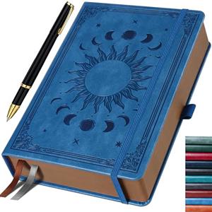 HwxBen Diario A5 con penna, 360 pagine, carta 100 g/m², tasca interna, ideale per appunti scuola ufficio, idea regalo - Blu