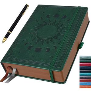 HwxBen Diario A5 con penna, 360 pagine, carta 100 g/m², tasca interna, ideale per appunti scuola ufficio, idea regalo - Verde Scuro