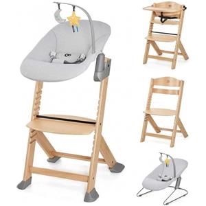 Kinderkraft ENOCK Seggiolone Pappa e Sdraietta CALMEE in Legno Naturale, Evolutivo e Multifunzionale, Altezza Regolabile