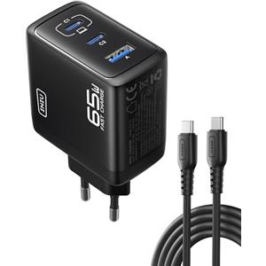INIU Caricatore USB C Rapido 65W, 3-Porte GaN Caricabatterie con 1.5m Cavo | Protezione Avanzata, Spina Pieghevole, Tecnologia GaN, per MacBook Pro, iPad Air iPhone 17 16 15 Pro Max, Samsung S26 etc
