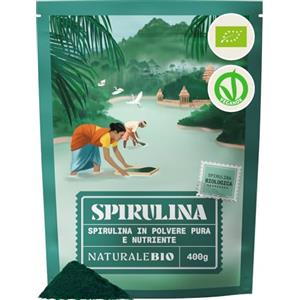 NaturaleBio Alga Spirulina Biologica in Polvere 400g. Bio, Naturale e Pura, Coltivata nelle regioni Tropicali dell'Asia. Ideale in Bevande, frullati o per Ricette. Adatta a Vegetariani e Vegani.