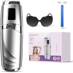 Motswedi Epilatore Luce Pulsata, Dispositivo di Epilazione IPL, Epilatore Laser Indolore per Donna e Uomo, 999,999 Flashes per Risultati Duraturi, Laser Peli Donna, per Viso, Ascelle, Bikini, Corpo, Argento