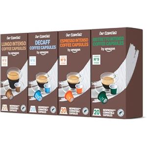 by Amazon Capsule in Plastica di Caffè Compatibili Nespresso, Assortimento Tostatura Scura - 50% Arabica, 50% Robusta, 80 Capsule (4 Confezioni da 20) - Certificato Rainforest Alliance