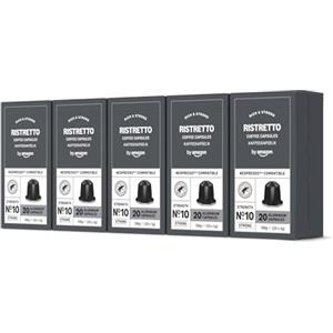 by Amazon Capsule Caffè Ristretto Compatibili con Nespresso, tostatura media, capsule in alluminio, 100 unità, 5 confezioni da 20 - Certificato Rainforest Alliance