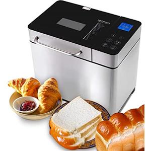 COOCHEER Macchina per il pane in acciaio inox, 19 programmi di cottura completamente automatica per 500 g, 750 g, 1000 g, timer di ritardo 15 ore con finestra con funzione di mantenimento del calore 710 W