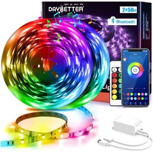 DAYBETTER Striscia LED 30 m (2 x 15 m), 5050 RGB LED con controllo tramite app, catena luminosa con telecomando per camera da letto, cucina, soggiorno e TV