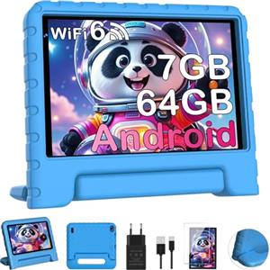 Dghrti Tablet 7 Inch Android, Quad-core, 7GB +64GB (TF 512GB), Parental Control, 3500mAh, BT 5.0, 5+8MP, Tablets with EVA Protective Case, Blue