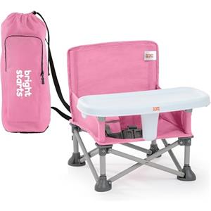 Bright Starts, Rialzo per sedia portatile Pop 'N Sit, per uso interno/esterno, sedile da pavimento con vassoio, rosa, 6 mesi-3 anni