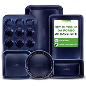 NutriChef Set di 6 Teglie da Forno Antiaderenti in Acciaio al Carbonio, Teglie Forno per Biscotti, Muffin, Torte e Pane, Resistenti ai Graffi, Lavabili in Lavastoviglie, Blu