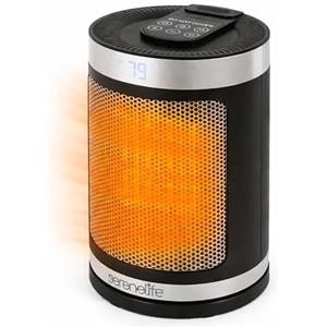 SereneLife Termoventilatore e Stufetta Elettrica da Bagno, 1500 Watt PTC Ceramico Wi-Fi Telecomando Timer 12 h 15 x 15 x 24 cm per Casa e Ufficio, Nero, Capacità Flusso Aria Elevata, SLSPCHTRW3BK