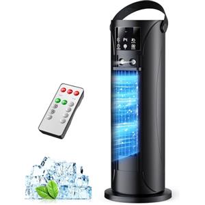 CosmartAir Condizionatore Portatile Silenzioso 28dB,Raffrescatore Aria 4 in 1 con modalità tempesta,Ventilatore Senza Pale,Oscillazione 120°,Doppia Nebbiatura 750mL,Timer 8H per Casa Ufficio (Nero puro)