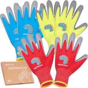ZWERKZEUG Set di 3 paia di guanti da lavoro per bambini con strato di lattice naturale e tessuto elastico, palmo rivestito in gomma, guanti protettivi multicolori resistenti e confortevoli per vari usi.