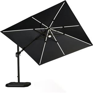 PURPLE LEAF Ombrellone da Giardino LED Solare 3 x 3 m con Base a Croce, Ombrelloni da Esterno Protezione UV 50+ con Inclinabile Bidirezionale di 60° e Rotazione di 360°, Grigio